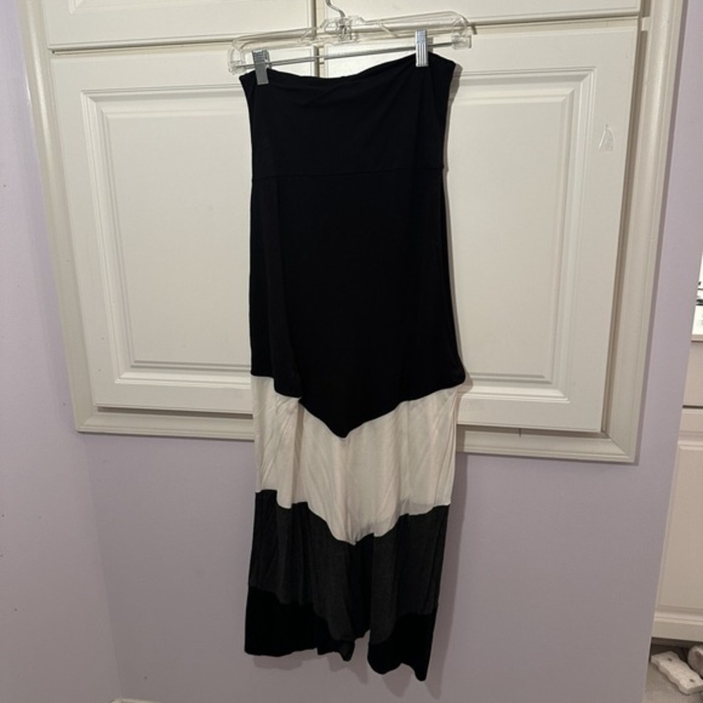 Double Take Black White Grey Colorblock Chevron Strapless Maxi Tube Dress Medium